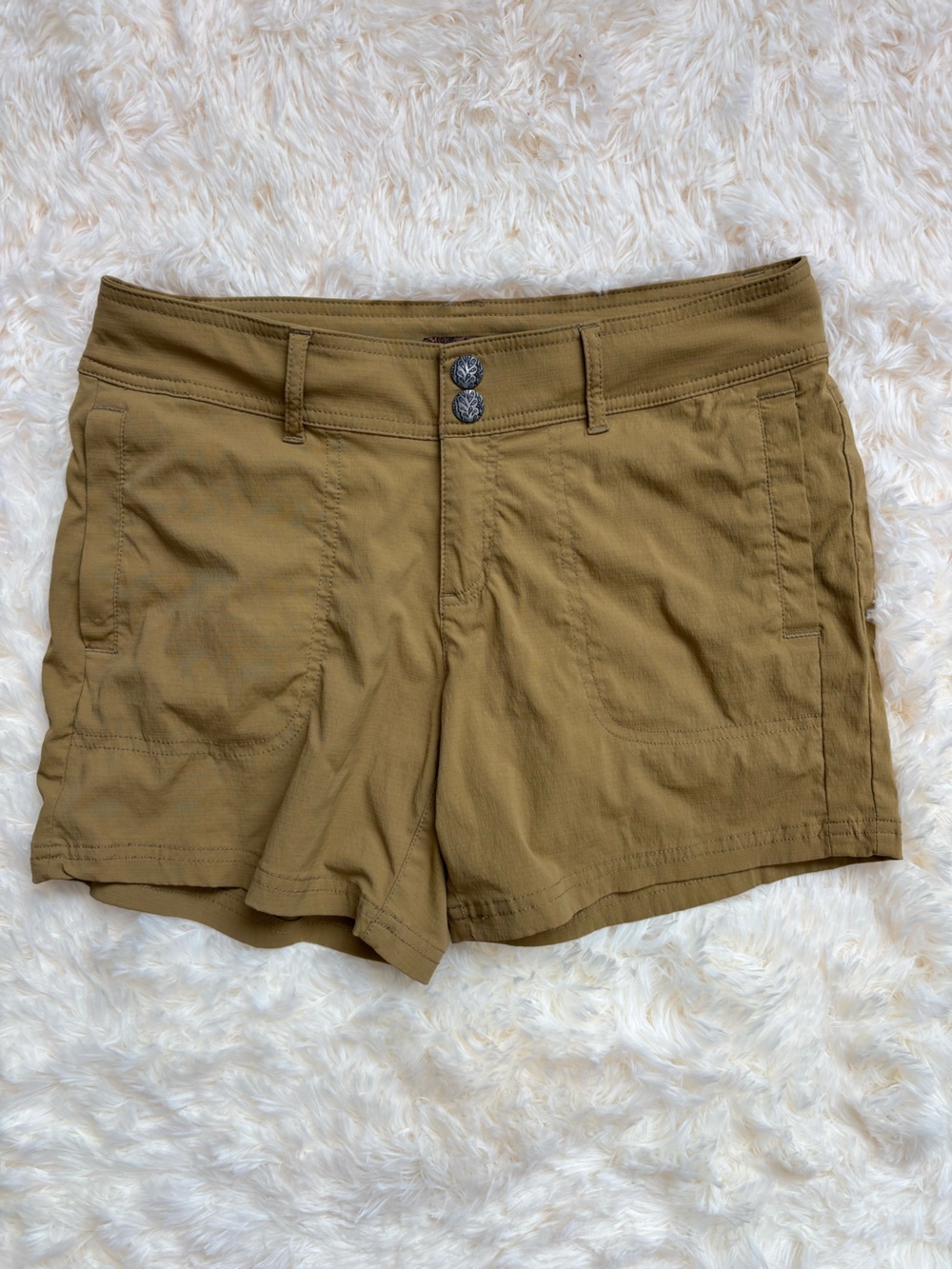 prAna Women's Cargo Shorts Size 6 Olive Green Stretch Nylon Outdoor